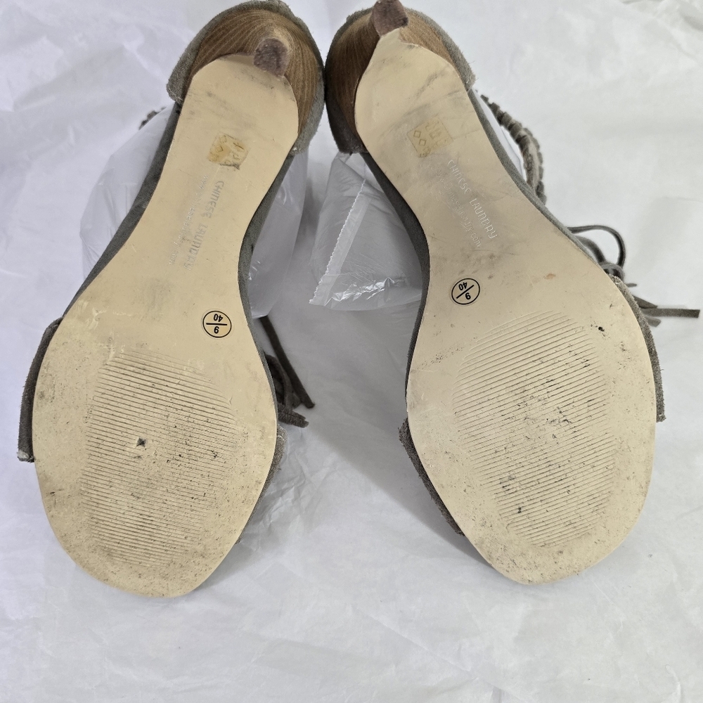 Chinese Laundry Gray Boho Fringe Strappy Sandals Shoe Womens Zipper Size 9 - Picture 6 of 11